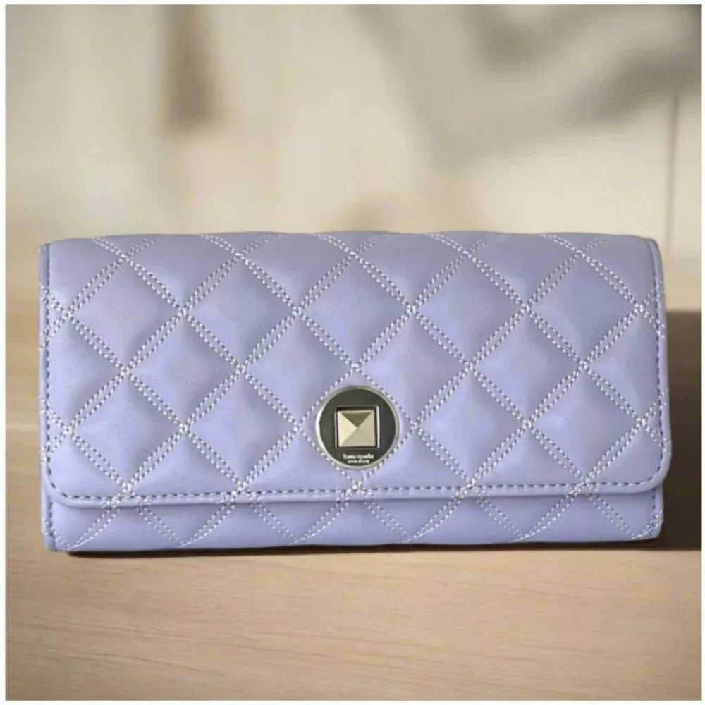Kate Spade Natalia Large Continental Wallet Quilted Turnlock Lilac Frost Leather